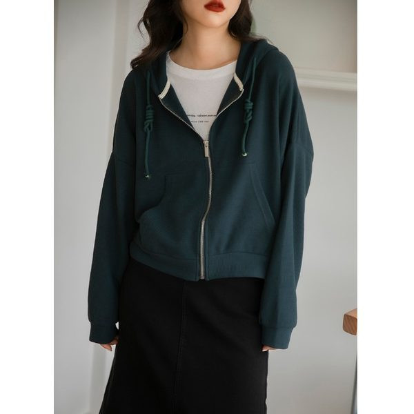 Γυναικείο φούτερ με κουκούλα και φερμουάρ σε πράσινο χρώμα