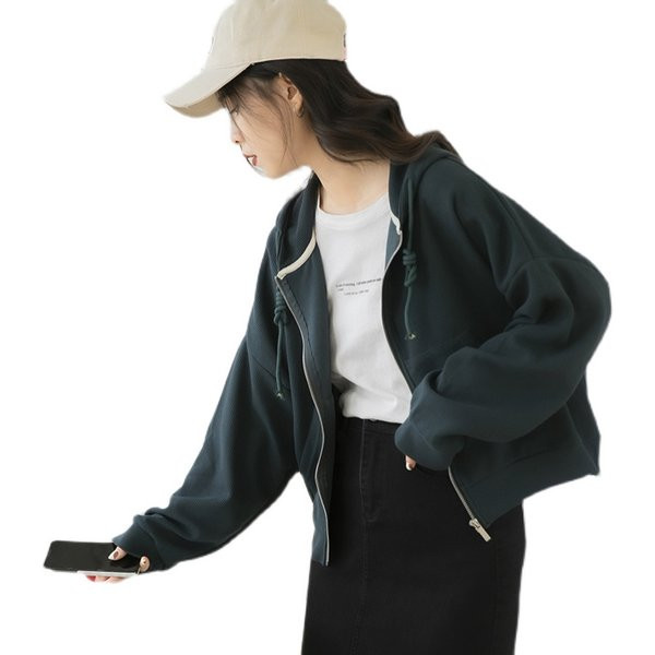 Γυναικείο φούτερ με κουκούλα και φερμουάρ σε πράσινο χρώμα