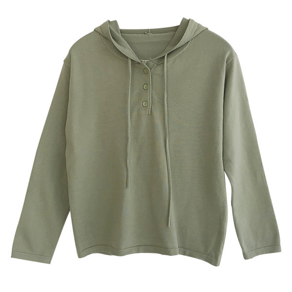 Μοντέρνο γυναικείο φούτερ με κουκούλα και κουμπιά