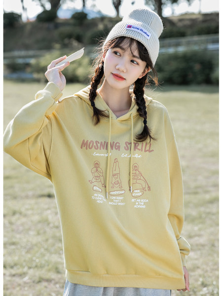 Καθημερινό φαρύ φούτερ με απλικέ και κουκούλα για γυναίκες