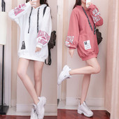 Καθημερινό φαρύ φούτερ με έμβλημα και  κορδόνια για γυναίκες