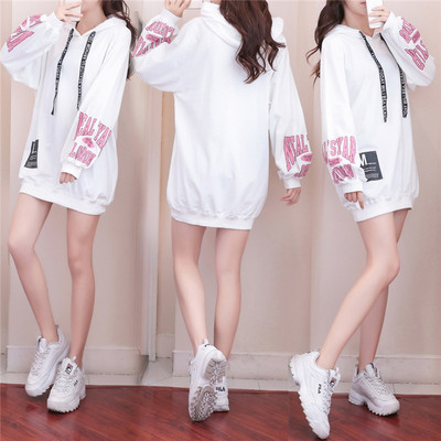 Καθημερινό φαρύ φούτερ με έμβλημα και  κορδόνια για γυναίκες