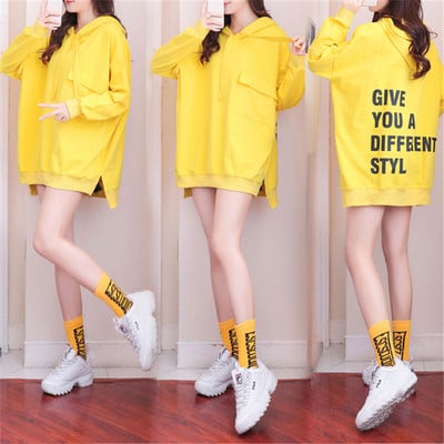 Καθημερινό φαρύ φούτερ με έμβλημα και  κορδόνια για γυναίκες