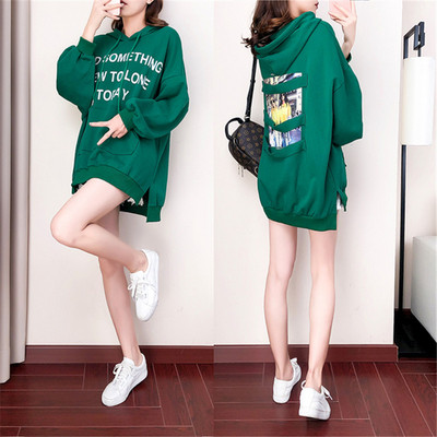 Καθημερινό φαρύ φούτερ με έμβλημα και  κορδόνια για γυναίκες