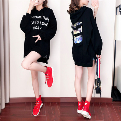 Καθημερινό φαρύ φούτερ με έμβλημα και  κορδόνια για γυναίκες