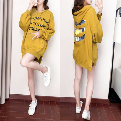 Καθημερινό φαρύ φούτερ με έμβλημα και  κορδόνια για γυναίκες