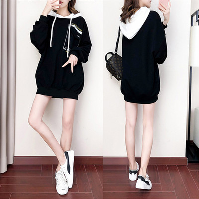 Καθημερινό φαρύ φούτερ με έμβλημα και  κορδόνια για γυναίκες