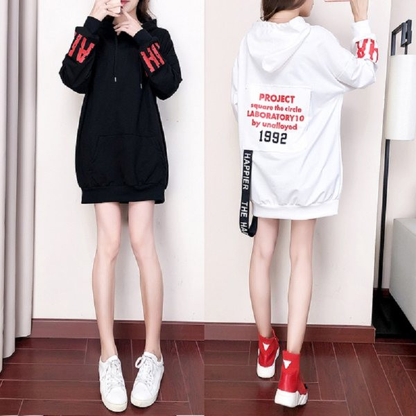 Καθημερινό φαρύ φούτερ με έμβλημα και  κορδόνια για γυναίκες