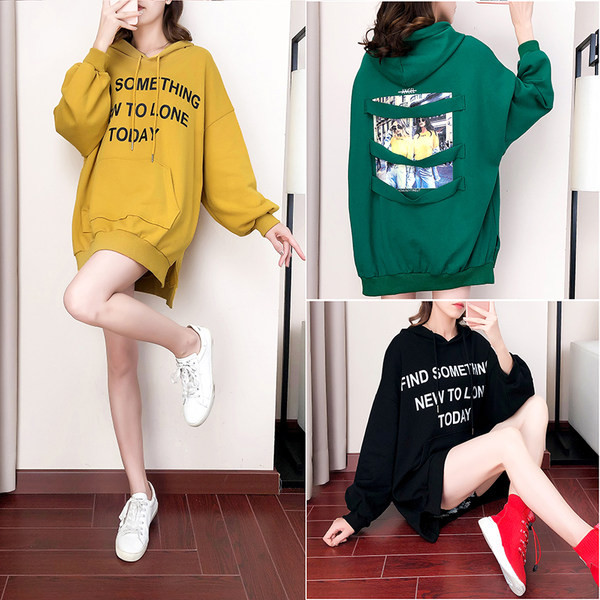 Καθημερινό φαρύ φούτερ με έμβλημα και  κορδόνια για γυναίκες