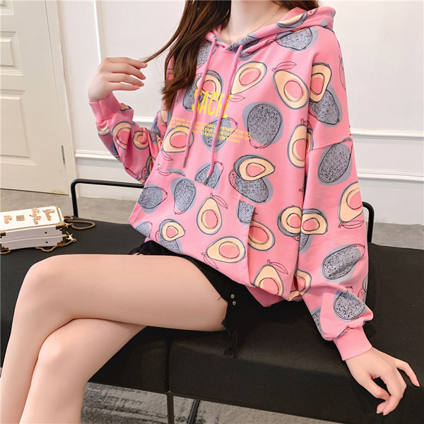 Γυναικείο φούτερ φαρδύ με έγχρωμη απλικέ και κουκούλα