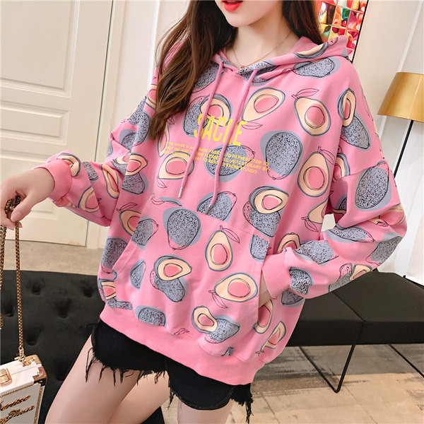 Γυναικείο φούτερ φαρδύ με έγχρωμη απλικέ και κουκούλα