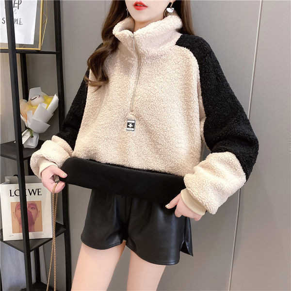 Hanorac larg de dama cu fermoar si guler inalt - doua culori