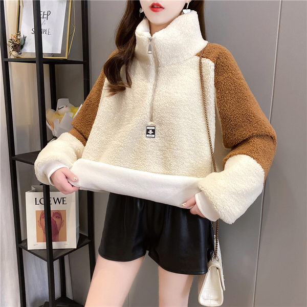 Hanorac larg de dama cu fermoar si guler inalt - doua culori