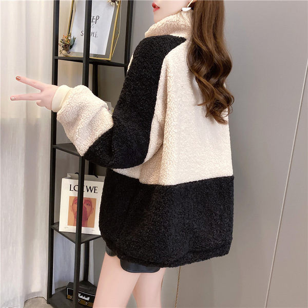 Hanorac larg de dama cu fermoar si guler inalt - doua culori