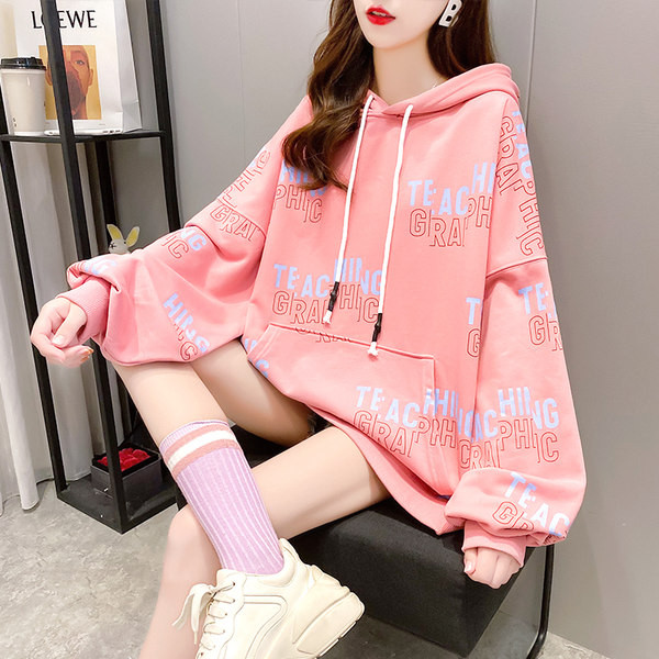 Hanorac de dama model larg cu gluga si inscriptii