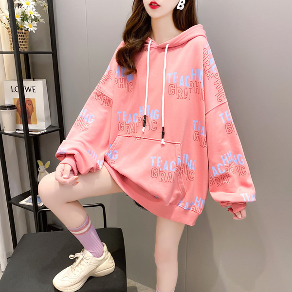 Hanorac de dama model larg cu gluga si inscriptii