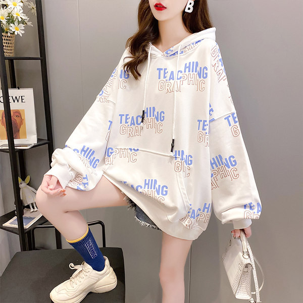 Hanorac de dama model larg cu gluga si inscriptii