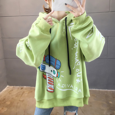 Hanorac de dama model larg cu aplicatie colorata si gluga