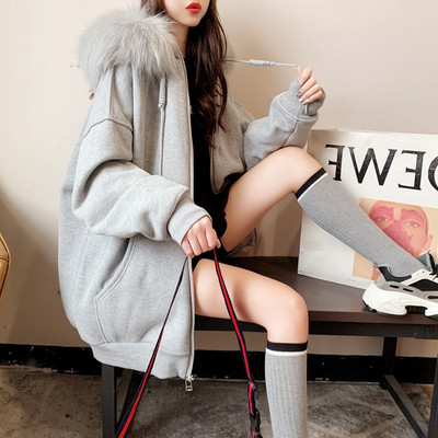 Hanorac de dama model larg cu puf pe gluga