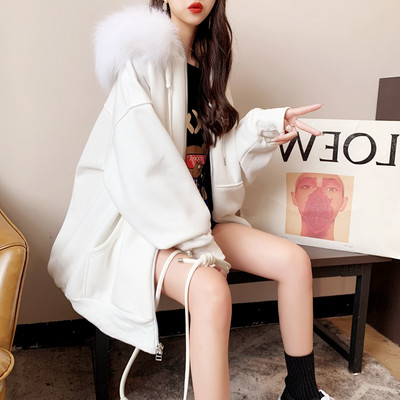 Hanorac de dama model larg cu puf pe gluga