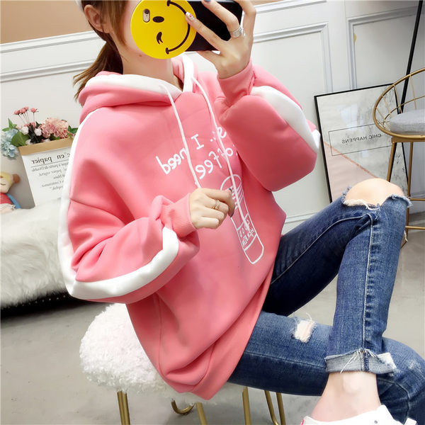 Hanorac larg de dama cu gluga si broderie