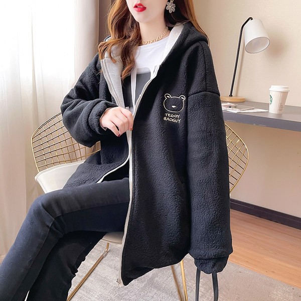 Hanorac de dama fata-verso cu gluga si broderie