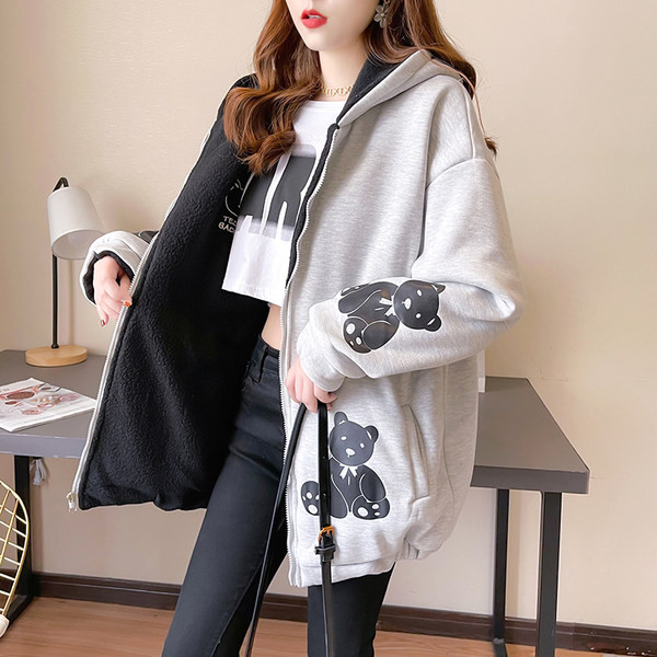 Hanorac de dama fata-verso cu gluga si broderie