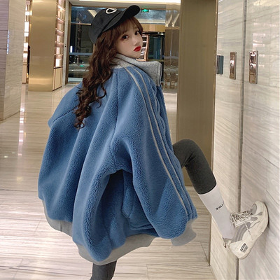 Pulover din lână de miel pentru damă toamnă și iarnă 2021 plus plasă de îngroșare din catifea roșu ins tide, jachetă cardigan cu guler ridicat, dimensiuni mari