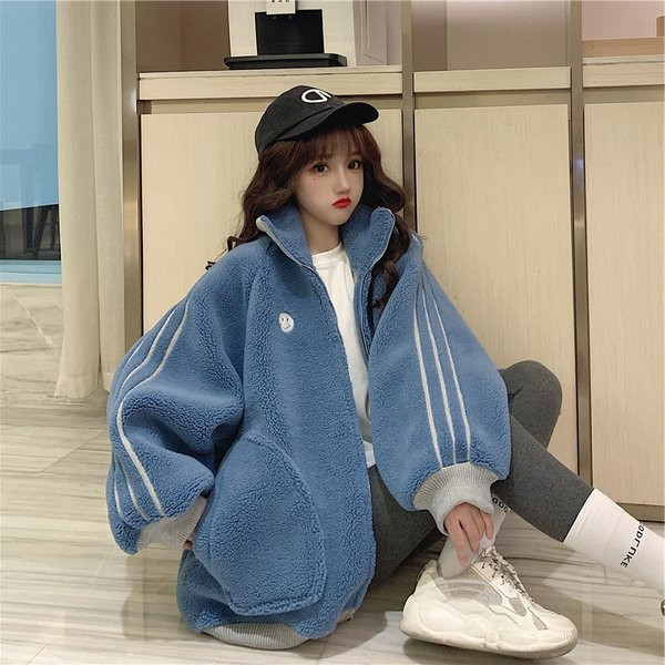 Pulover din lână de miel pentru damă toamnă și iarnă 2021 plus plasă de îngroșare din catifea roșu ins tide, jachetă cardigan cu guler ridicat, dimensiuni mari