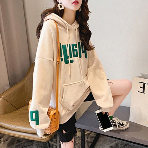 Καθημερινό  γυναικείο φούτερ με επιγραφή και κορδόνια - φαρδύ μοντέλο