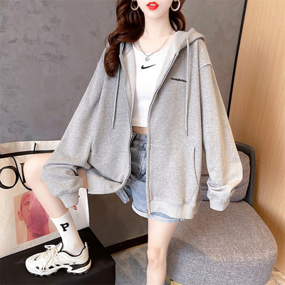 Hanorac lat de zi cu zi pentru femei, cu fermoar