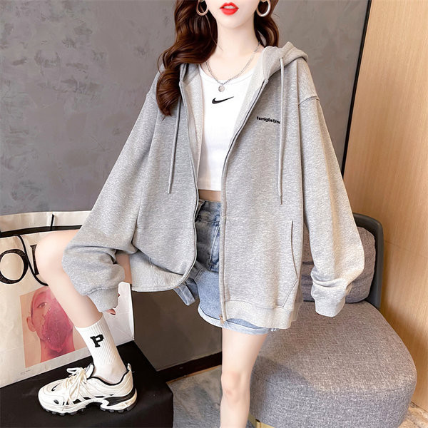 Hanorac lat de zi cu zi pentru femei, cu fermoar