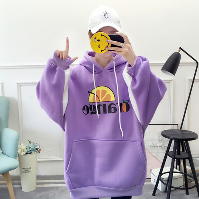 Modern női széles pulóver kapucnival és színes rátéttel