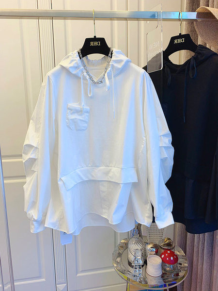 Γυναικείο φαρδύ φούτερ με  κορδόνιασε λευκό και μαύρο χρώμα