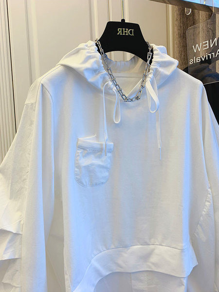 Γυναικείο φαρδύ φούτερ με  κορδόνιασε λευκό και μαύρο χρώμα