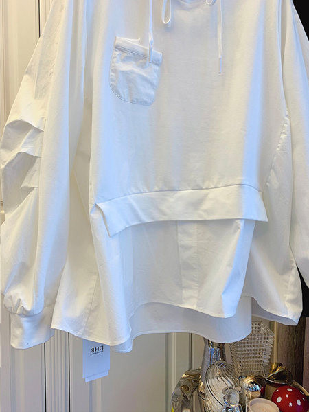 Γυναικείο φαρδύ φούτερ με  κορδόνιασε λευκό και μαύρο χρώμα