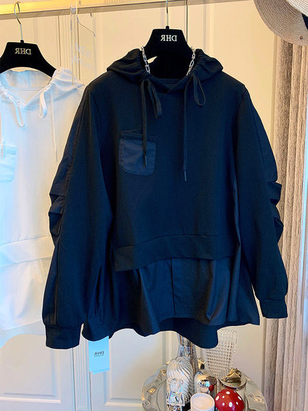 Γυναικείο φαρδύ φούτερ με  κορδόνιασε λευκό και μαύρο χρώμα