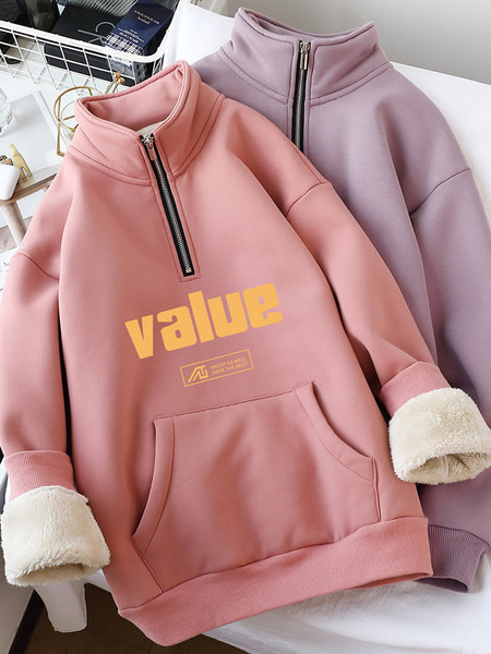 Μοντέρνο γυναικείο φούτερ με ψηλό γιακά και φερμουάρ