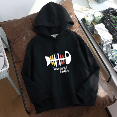 Női mindennapi pulóver széles modell kapucnival