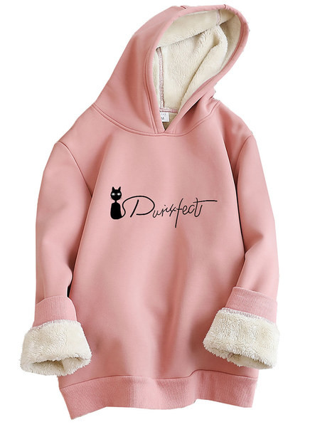 Hanorac de iarnă de damă cu inscripție și căptușeală caldă