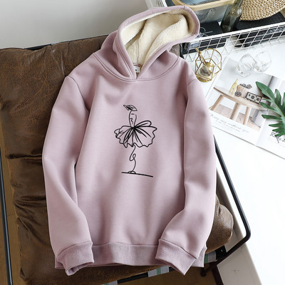 Hanorac de damă cu glugă și aplicație - căptușeală caldă