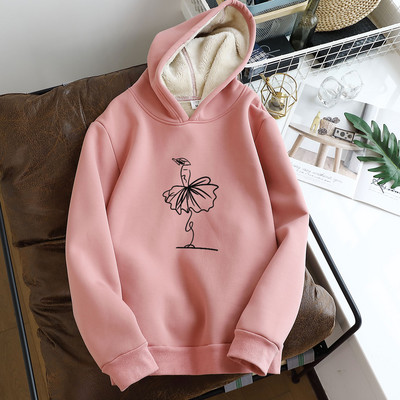 Hanorac de damă cu glugă și aplicație - căptușeală caldă