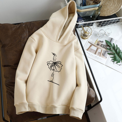 Hanorac de damă cu glugă și aplicație - căptușeală caldă