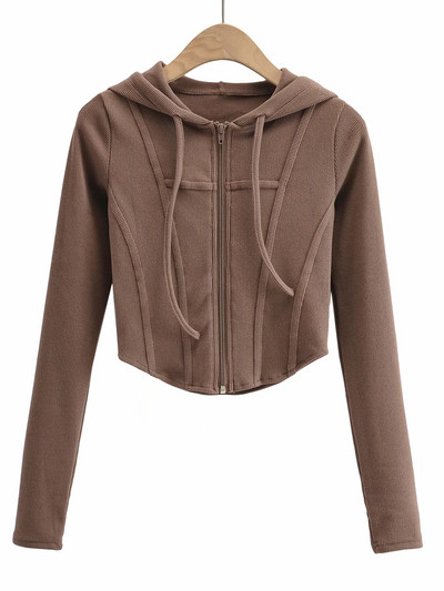 Hanorac sport de damă cu glugă și închidere cu fermoar