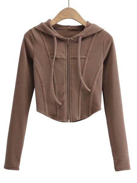 Hanorac sport de damă cu glugă și închidere cu fermoar