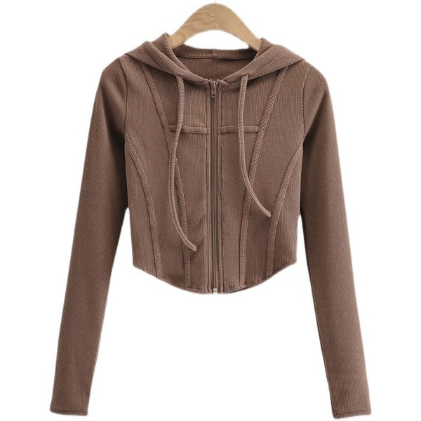 Hanorac sport de damă cu glugă și închidere cu fermoar