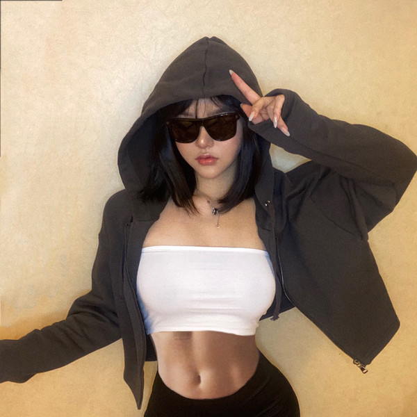 Γυναικείο φούτερ με κουκούλα και φερμουάρ σε πολλά χρώματα