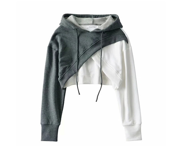 Hanorac scurt de damă, asimetric, cu glugă