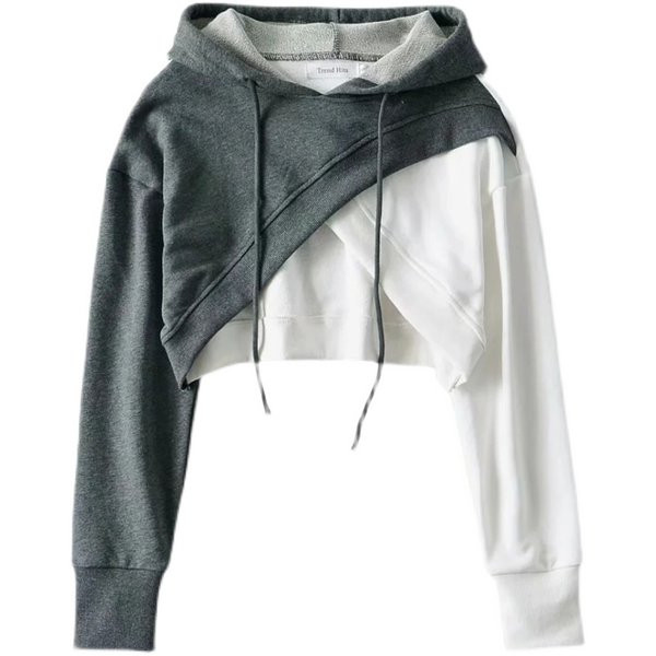 Hanorac scurt de damă, asimetric, cu glugă