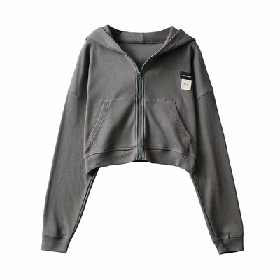 Hanorac scurt de dama cu emblema si gluga